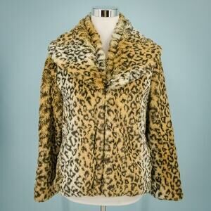 Alice + Olivia Size Small S Jerrie Leopard Animal Print Collared Faux Fur Jacket